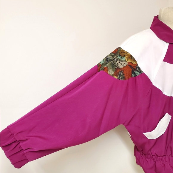 Vintage 80s Magenta Patchwork Bomber Jacket - Picture 5 of 10